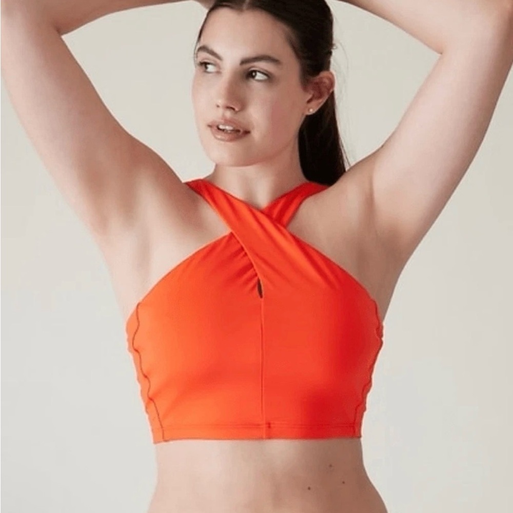 Athleta Orange Crisscross Halter Crop Top